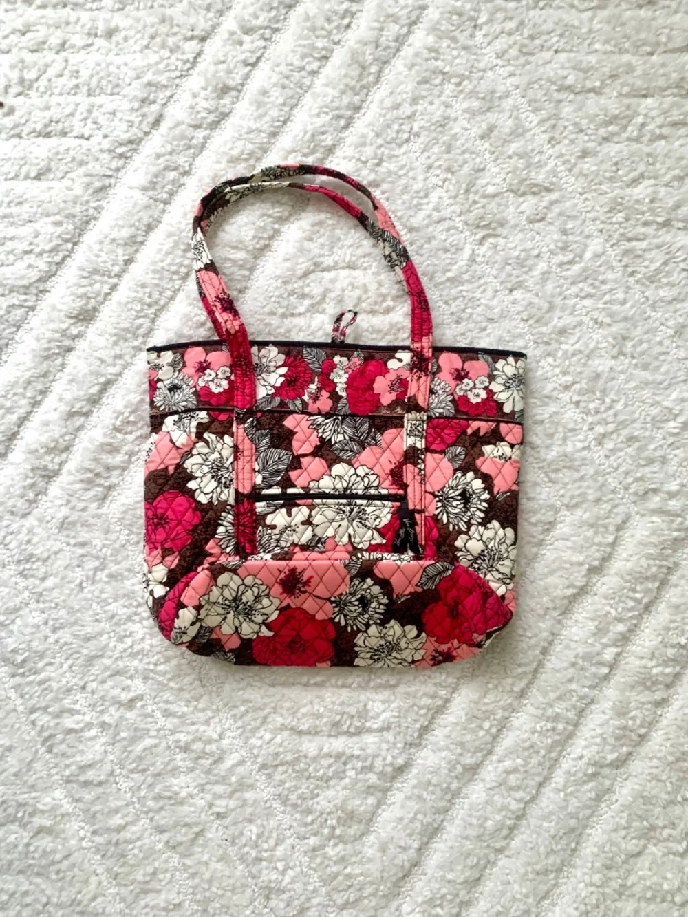 Vera Bradley MOCHA ROUGE Large Tote Bag with Zip ID Lanyard & Zip Wrist Wallet